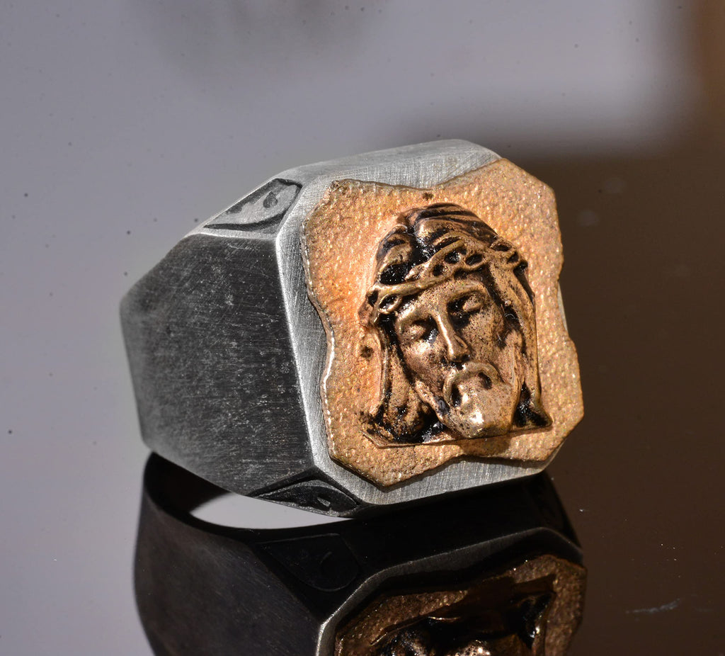 925 Sterling Silver Men's Ring - Seal Ring - Handmade Ring (Jesus) — 4
