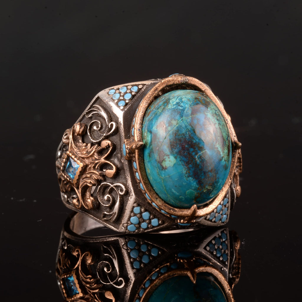 Natural Azurite Stone Ring, 925 Sterling Silver, Sultan Men's Ring — 5