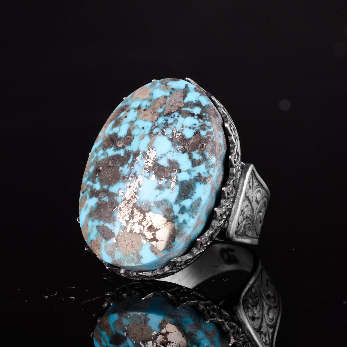 KAMBO 925 Sterling Silver Natural Turquoise Stone Large Men's Ring – Handmade Spiritual Healing Jewelry (Style-5) — 5