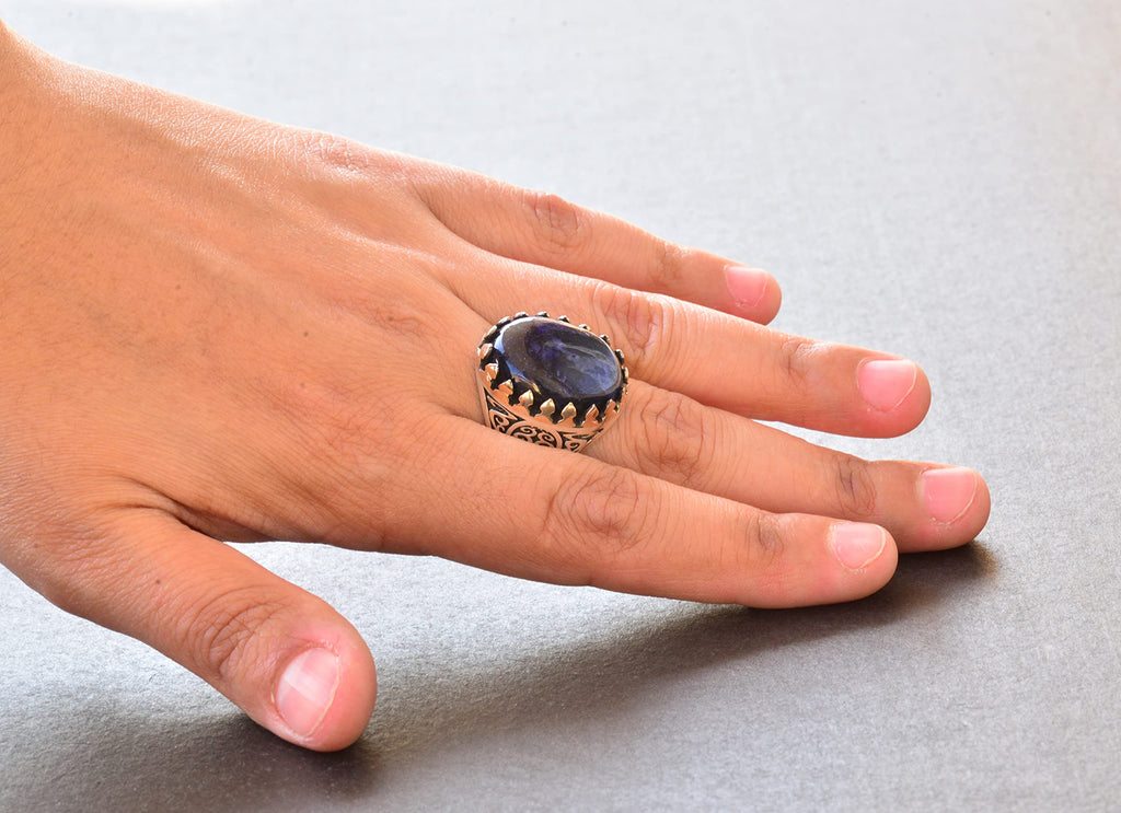 925 Sterling Silver Ring with Natural Cabochon Sapphire Stone — 6