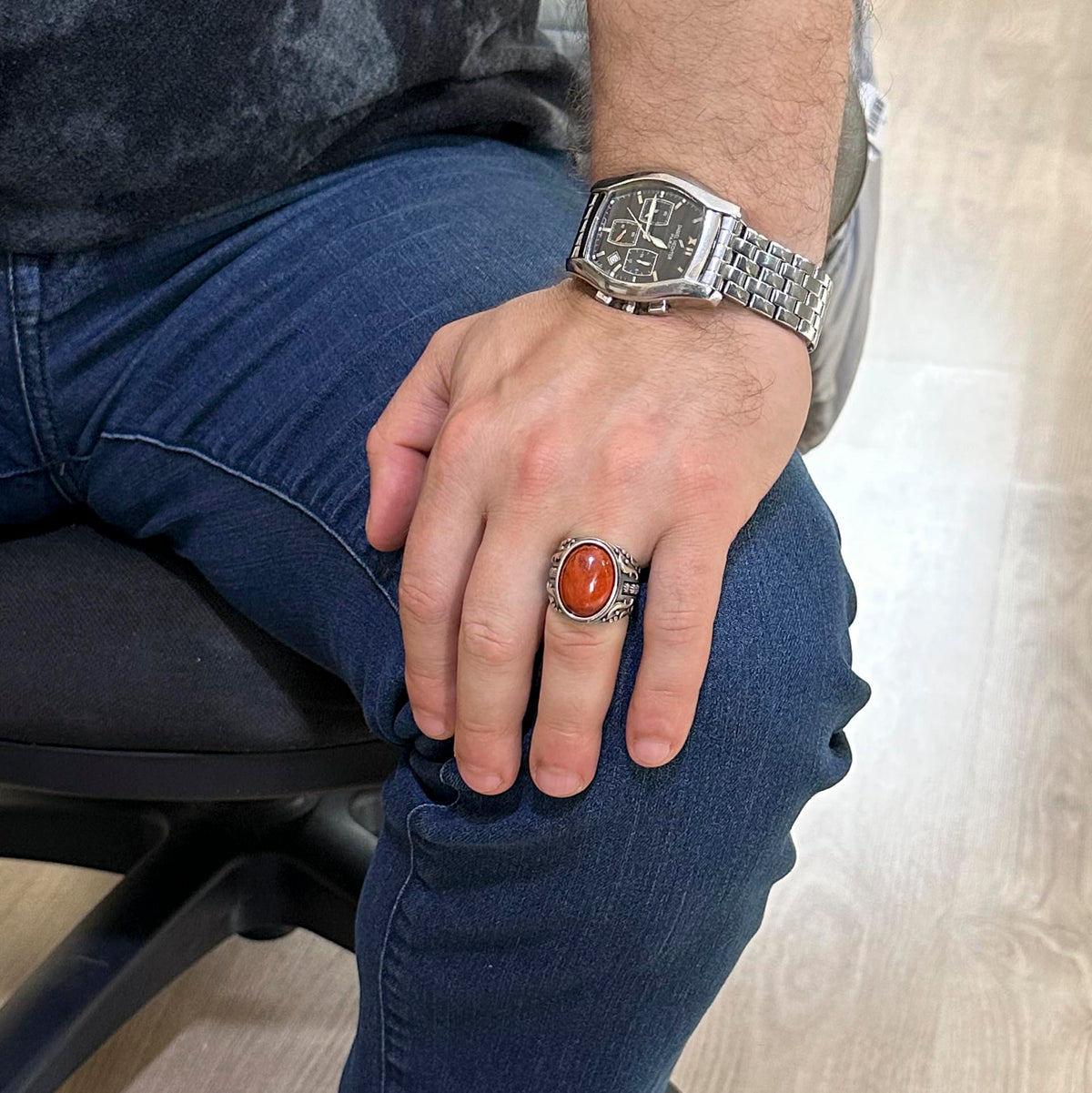 Natural Red Bloodstone Ring - 925 Sterling Silver (Model-3) — 3