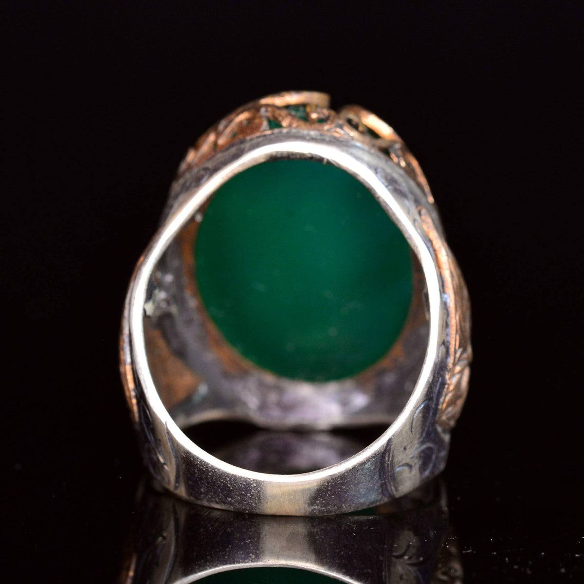 Handmade Silver Men's Ring | Natural Green Jade Stone | Harmony and Peace Design — 8