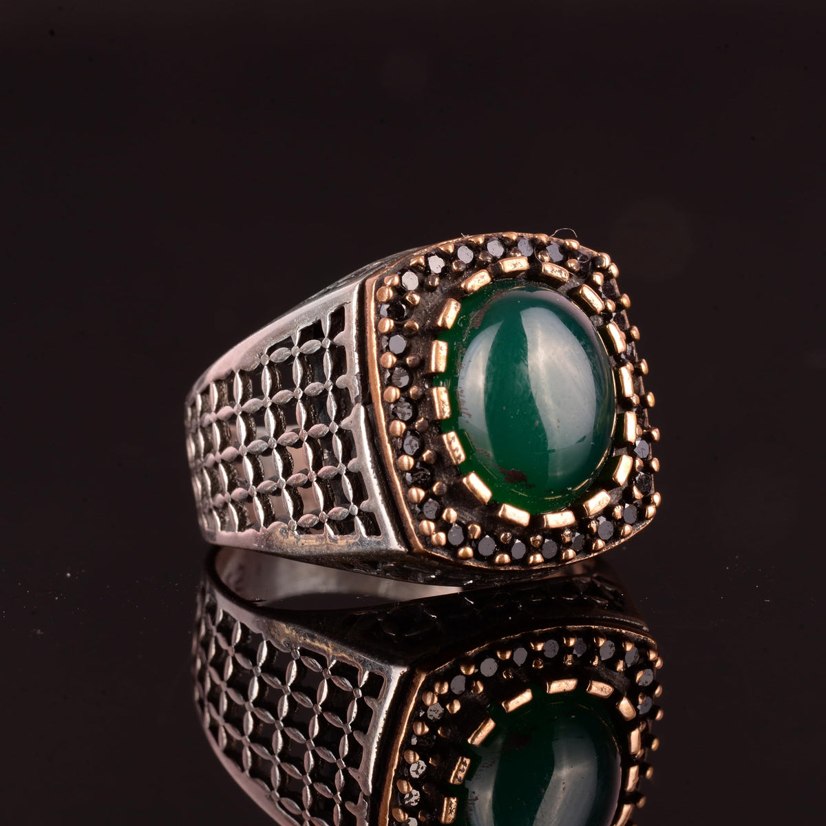 Falcon Jewelry Men's 925 Sterling Silver Ring, Natural Jade Gemstone (10)