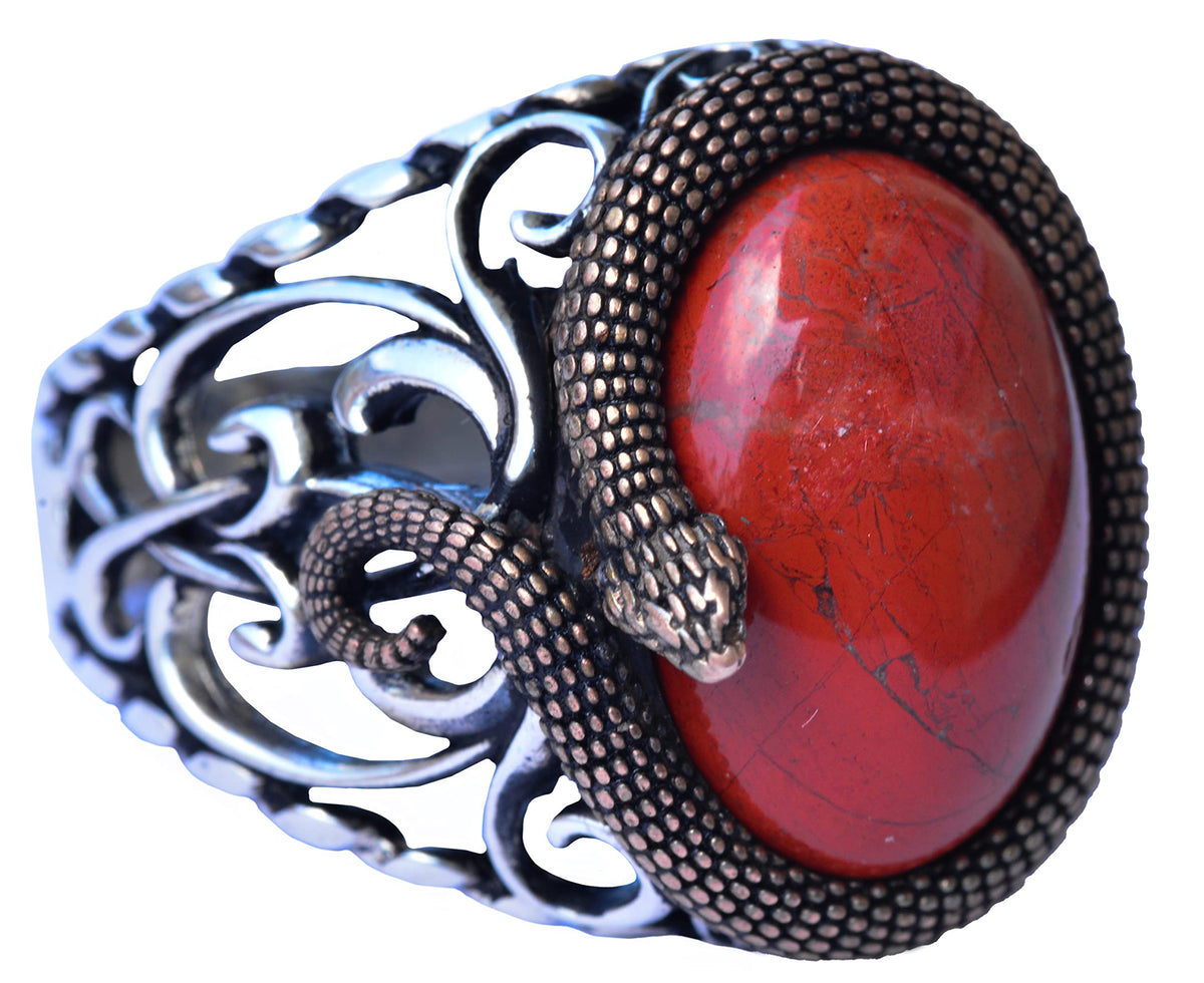 Natural Bloodstone Snake Ring, Handmade Ring, Silver Men's Ring, Gift, Silver Accessory, Brown