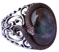 925 Sterling Silver Men's Ring - Handmade Elegance with Natural Labradorite Stone