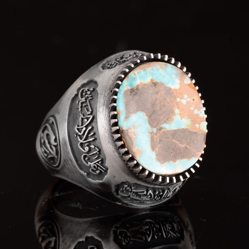 Natural Arizona Turquoise Stone Ring, Men's Ring, 925 Sterling Silver — 3