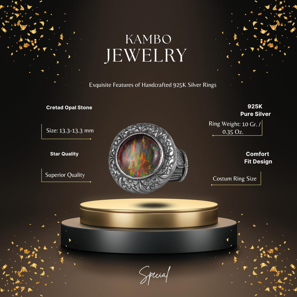 KAMBO Certified Design Opal Men's Ring – Multicolored Fire Opal 925 Sterling Silver Statement Ring – Handmade Bold Design — 2