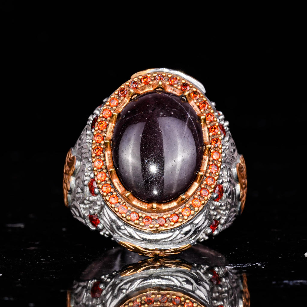 925 Sterling Silver Ring - Handmade Vintage Design with Natural Star Garnet Stone — 4