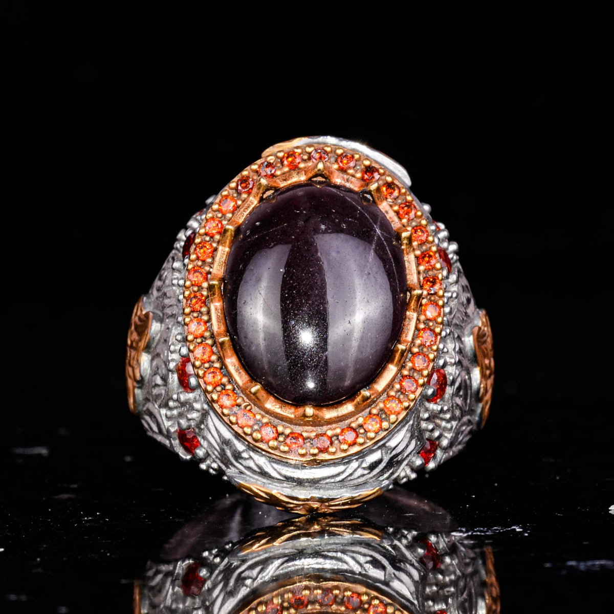925 Sterling Silver Ring - Handmade Vintage Design with Natural Star Garnet Stone — 4