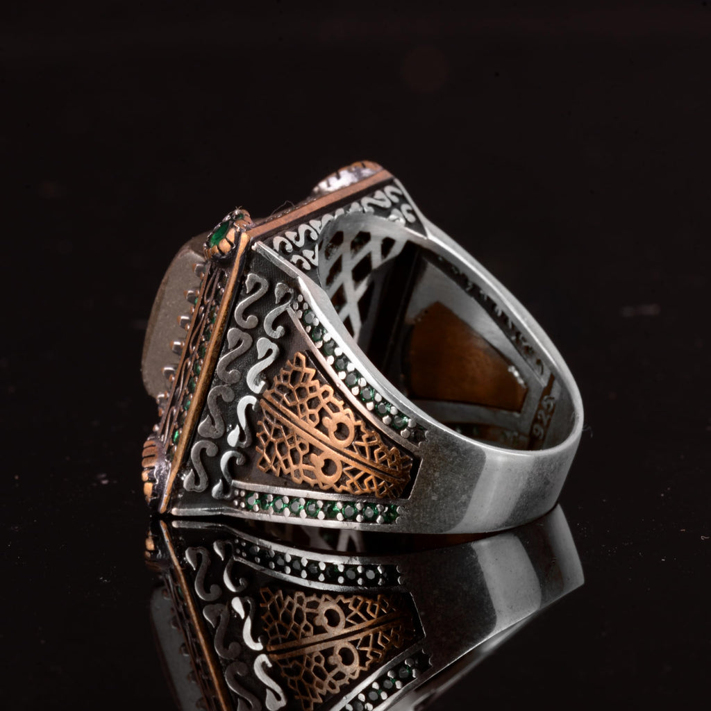 Natural Pyrite Stone Ring, Sultan Ring, 925 Sterling Silver Men's Ring (Model-2) — 6