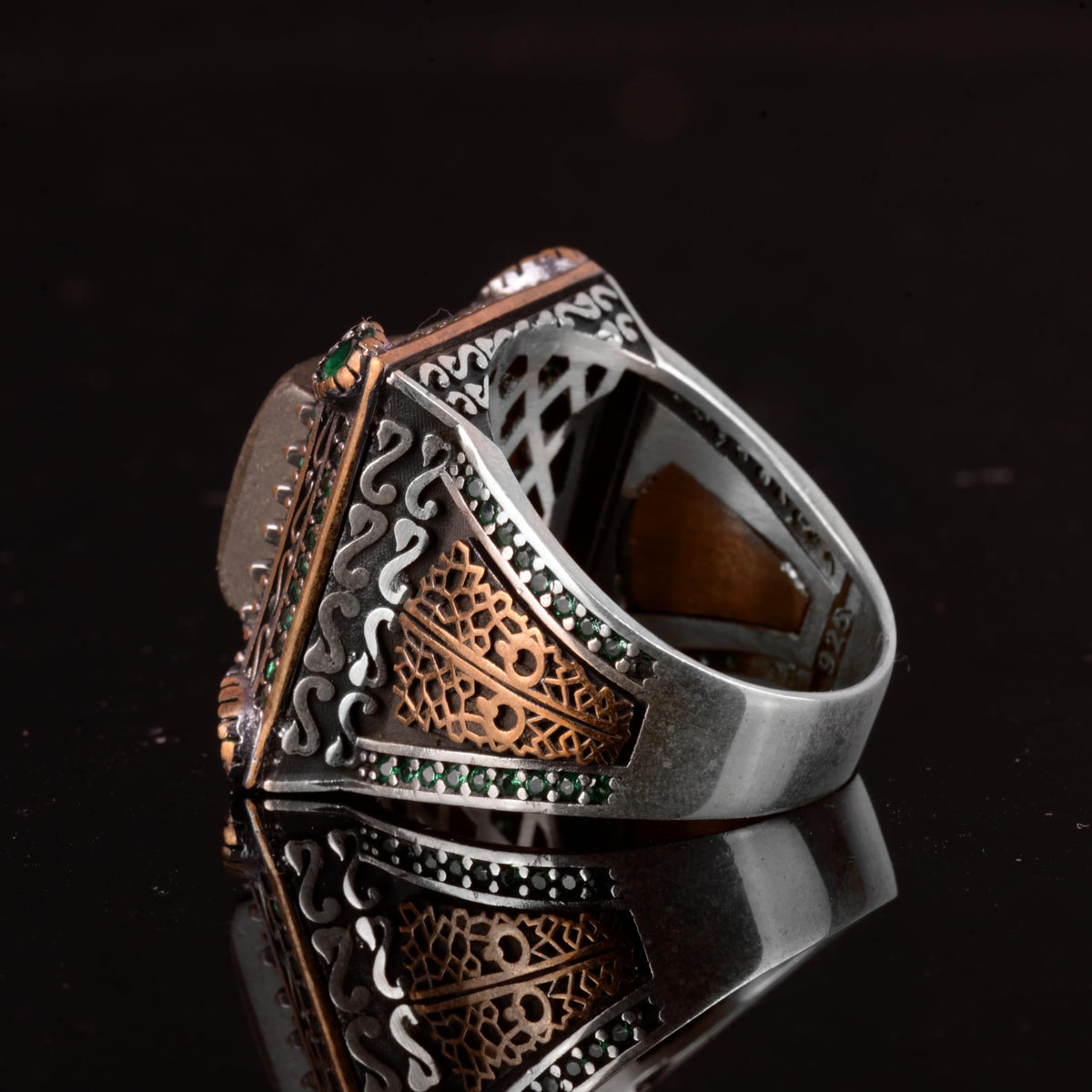 Natural Pyrite Stone Ring, Sultan Ring, 925 Sterling Silver Men's Ring (Model-2) — 6