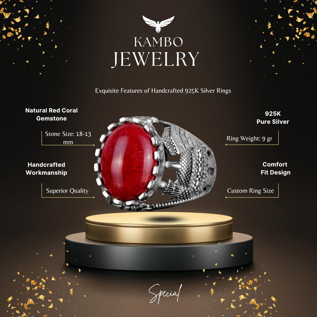 925 Sterling Silver Red Coral Stone Ring — 2