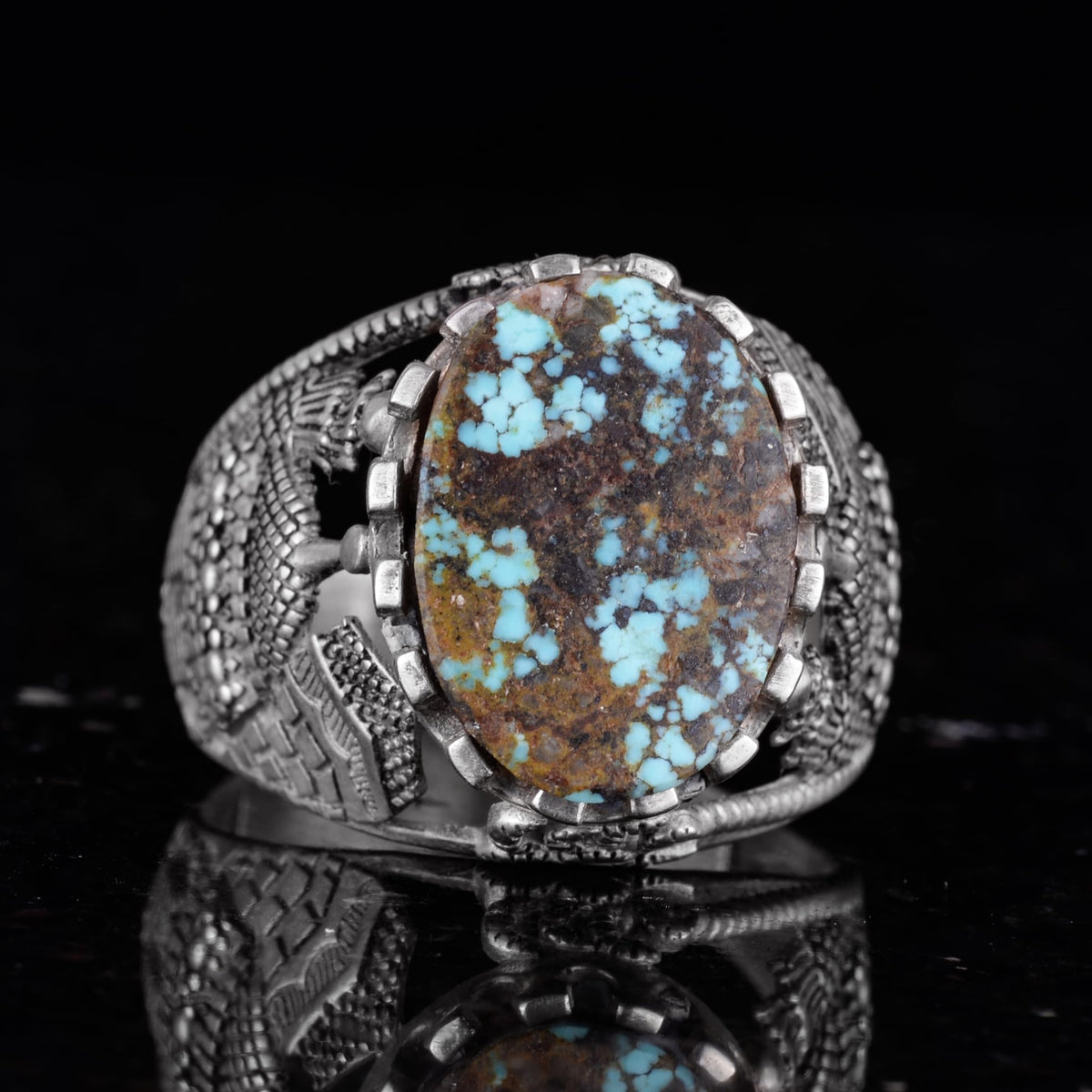 Natural Arizona Turquoise Stone Ring, 925 Sterling Silver Ring (Model-7) — 5