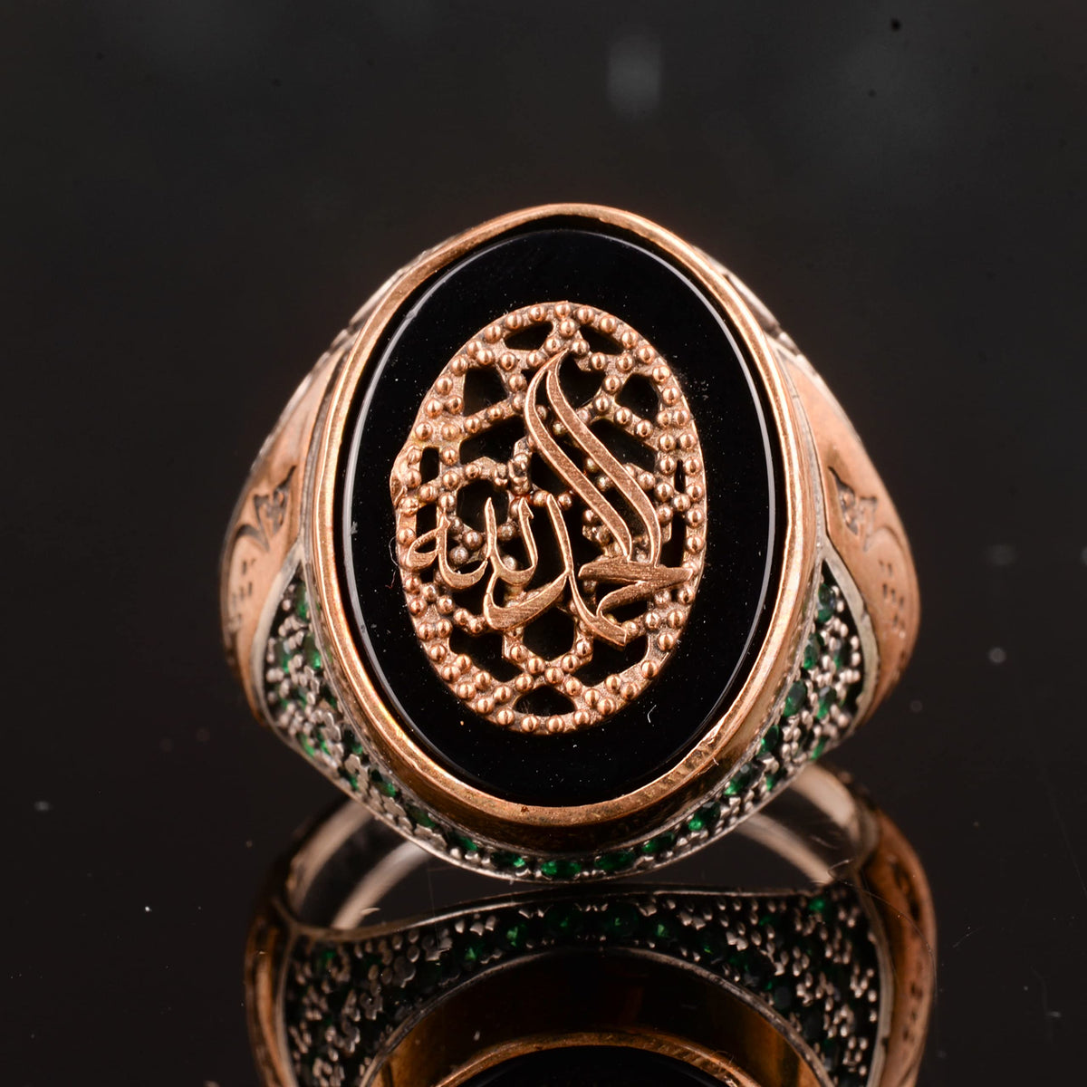 925 Sterling Silver Men's Ring, Onyx Stone and Allah Calligraphy Design — 6