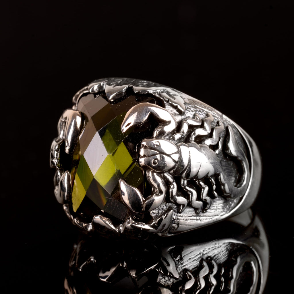 Scorpion Ring, Animal Figure Ring, Green Zircon Stone Ring, 925 Sterling Silver Men's Ring — 5