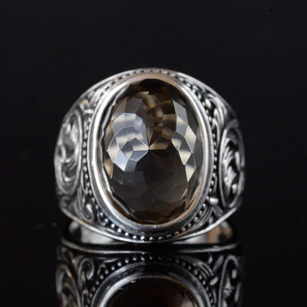 Natural Stone Ring, 925 Sterling Silver Ring (Smoky Quartz) — 6