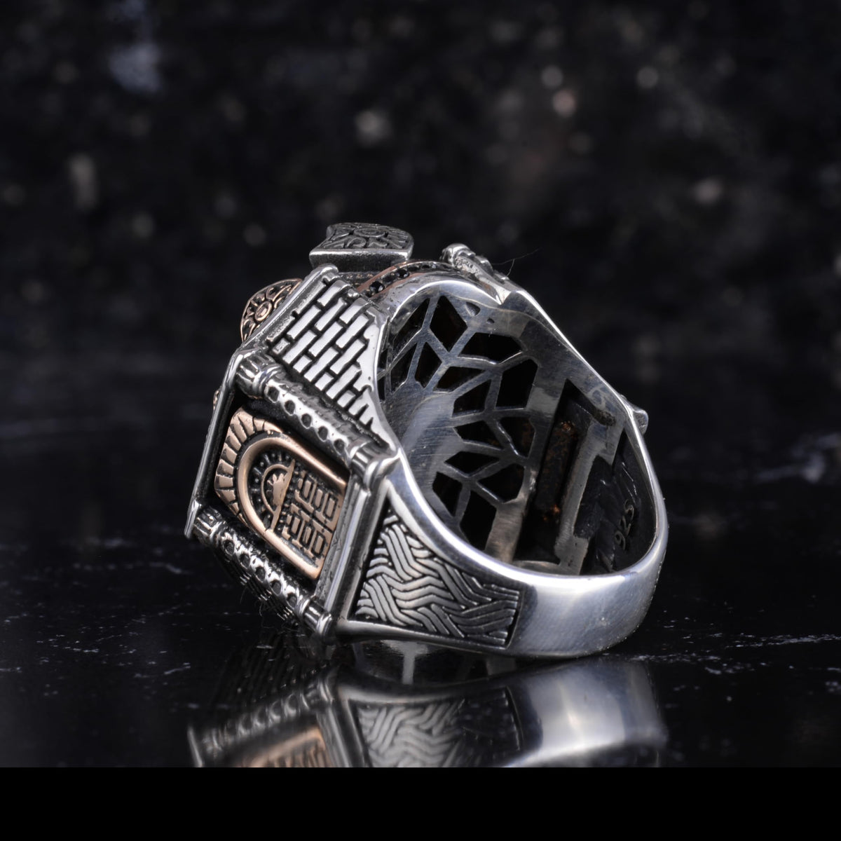 Certified Natural Opal Stone Large Men's Ring 925 Sterling Silver – Black Detail and Bronze Accent Handmade Statement Ring — 5