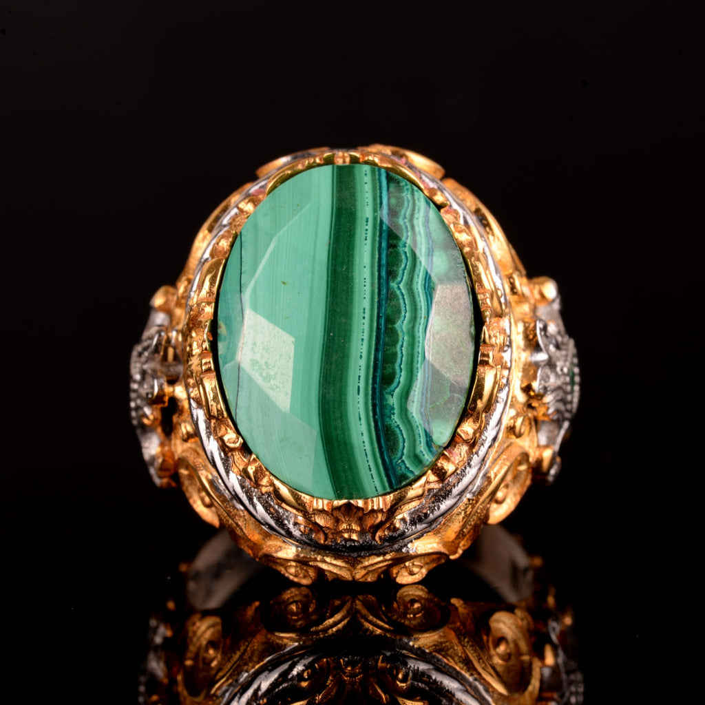 Natural Malachite Stone, 925 Sterling Silver Men's Ring — 4