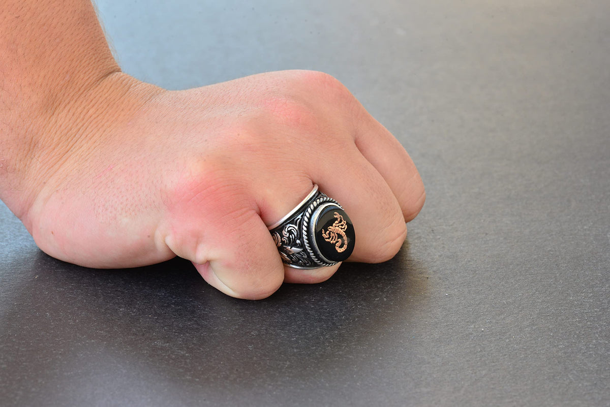 Scorpio Animal Ring - Silver Lily Pattern Large Ring — 7