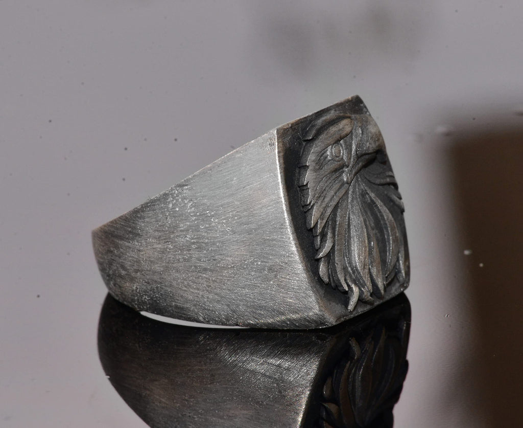 KAMBO Handmade 925 Sterling Silver Eagle Head Ring for Men, Vintage Animal Statement Jewelry, Symbol of Freedom and Stre
