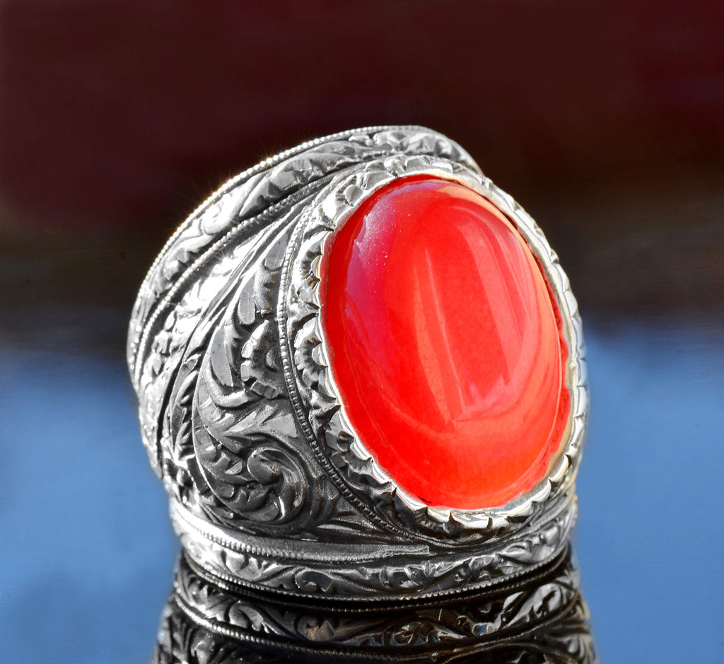 Silver Men's Ring Natural Agate Gemstone — 3