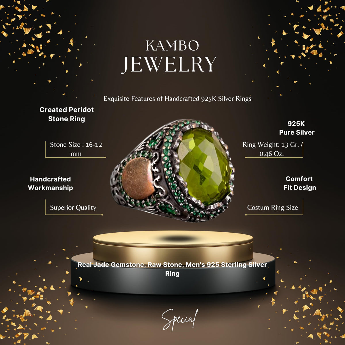 925 Sterling Silver Ring - Stylish Men's Ring with Peridot Stone — 2
