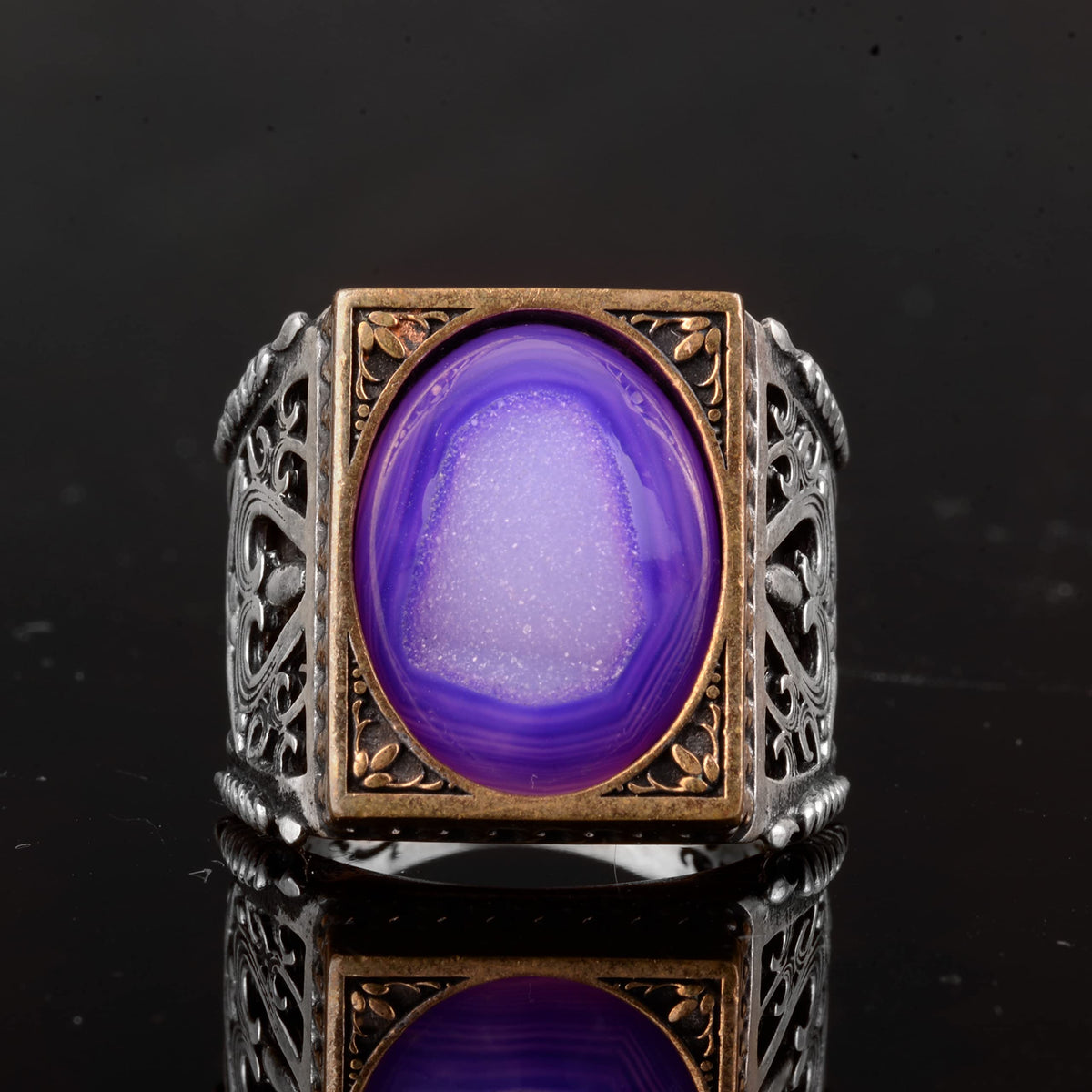 925 Sterling Silver Minimalist Ring with Druzy Quartz Natural Stone — 4