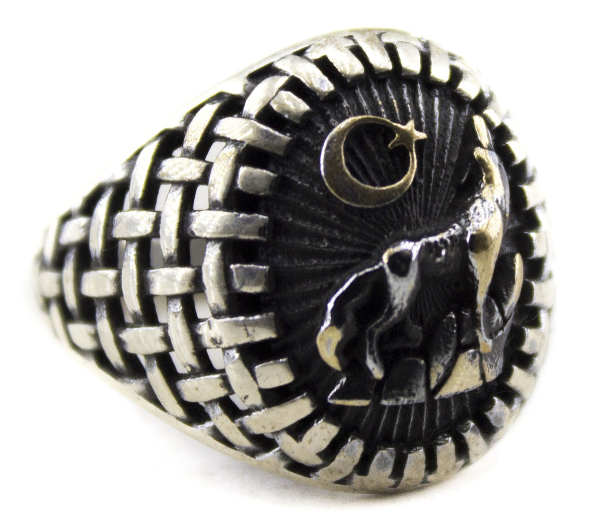 KAMBO Handmade 925 Sterling Silver Men's Ring, Vintage Wolf Animal Wildlife Design, Statement Jewelry Gift for Him, Birt