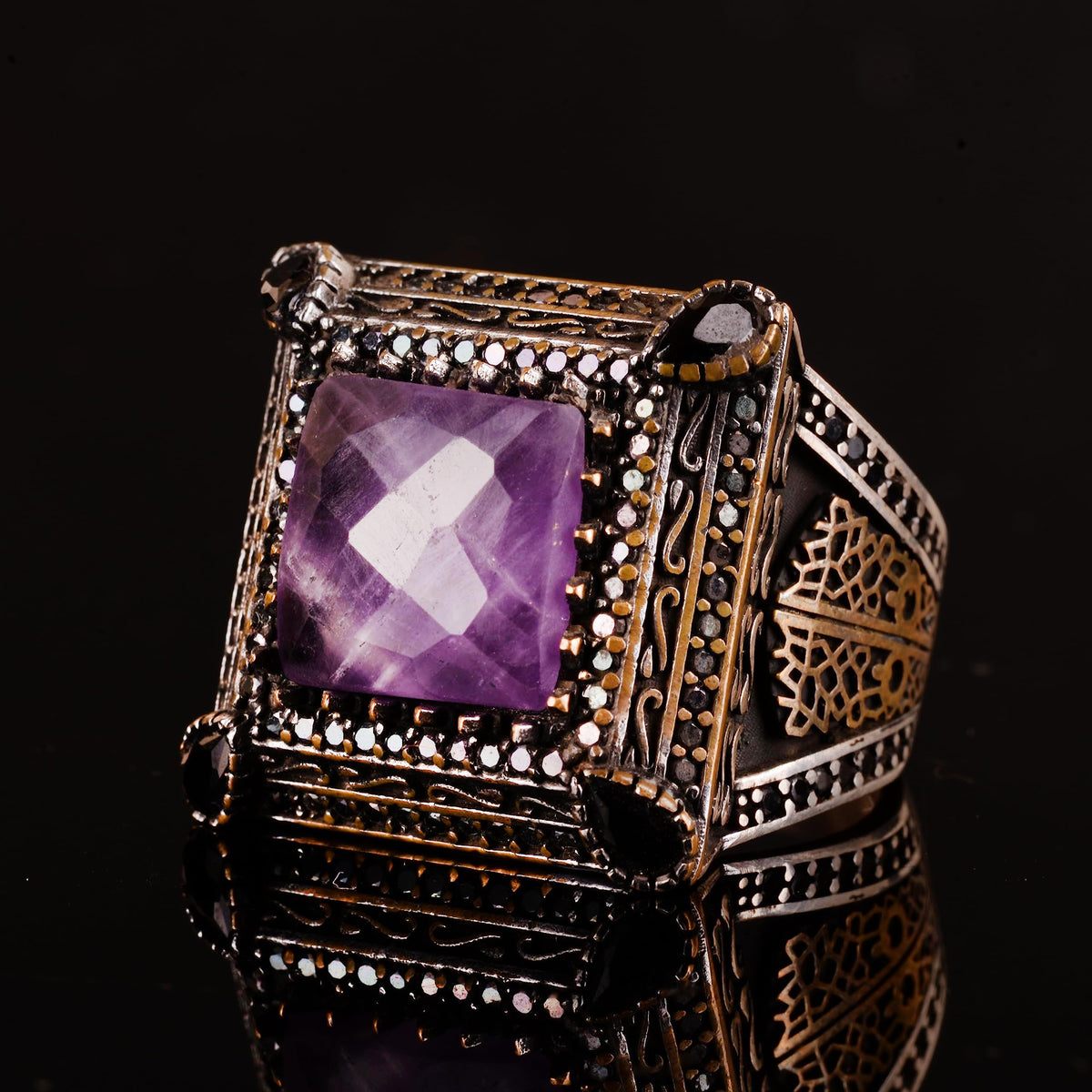 Natural Amethyst Ring, 925 Sterling Silver — 4