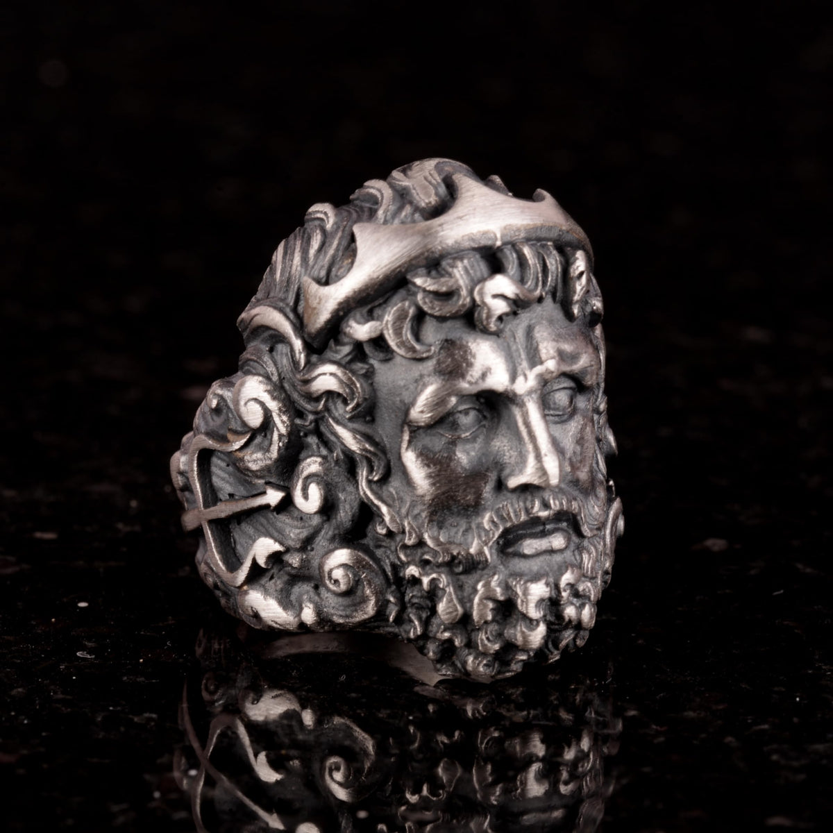 KAMBO Roman God Neptune Ring | Trident Engraved Greek Mythological Ring | 925 Sterling Silver Men's Ring — 4
