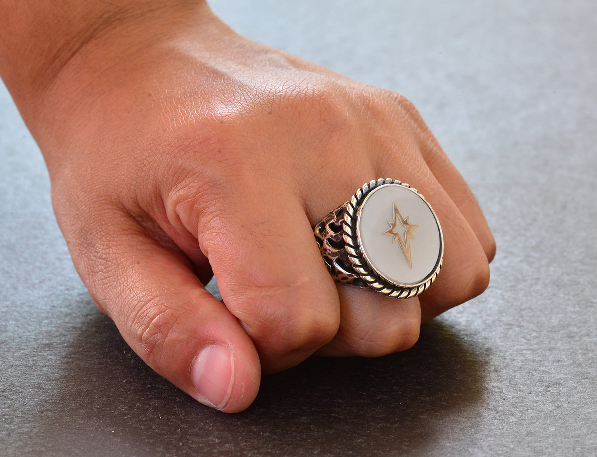 925 Sterling Silver Ring - Signature Men's Ring - Symbols Ring (North Star) — 7