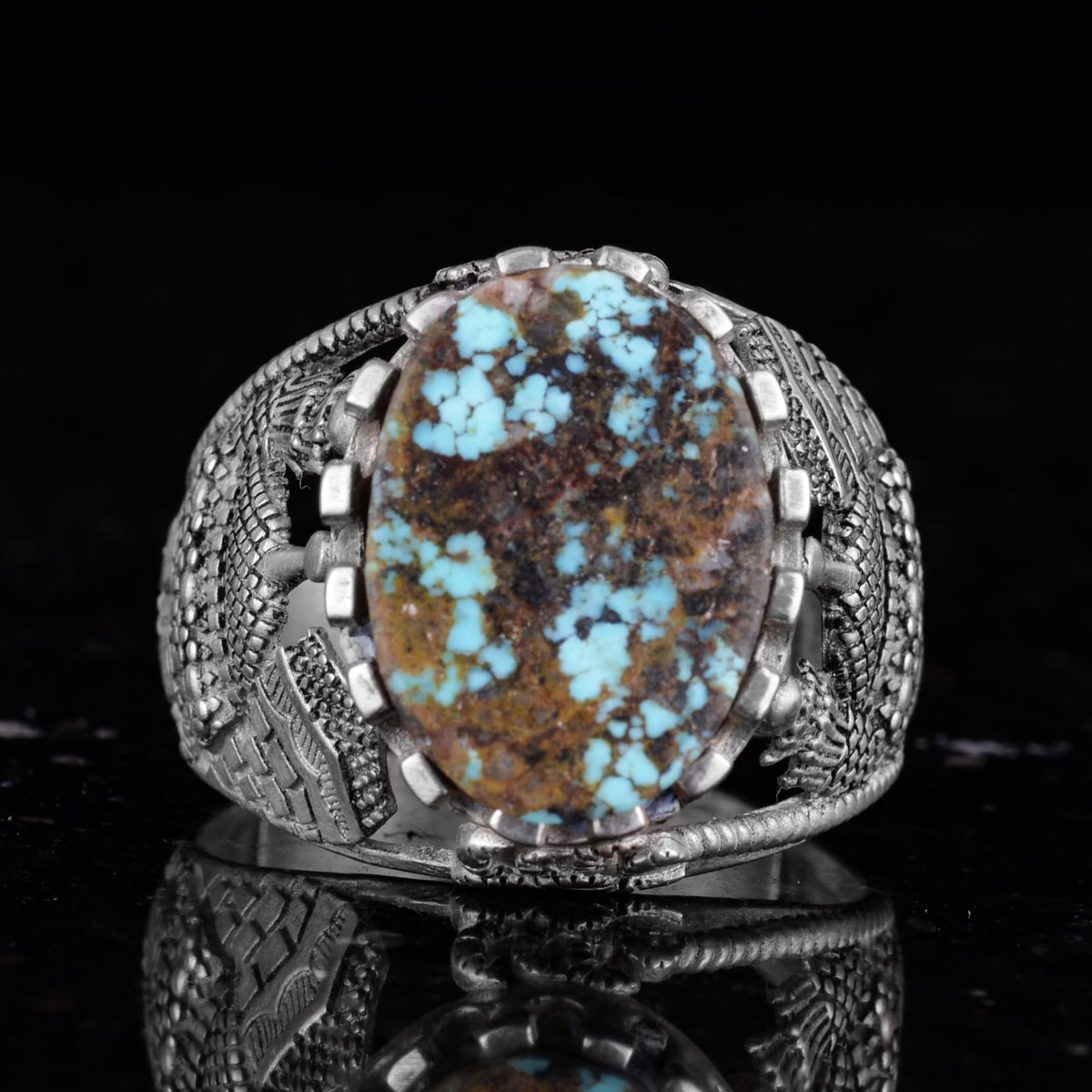 Natural Arizona Turquoise Stone Ring, 925 Sterling Silver Ring (Model-7) — 4