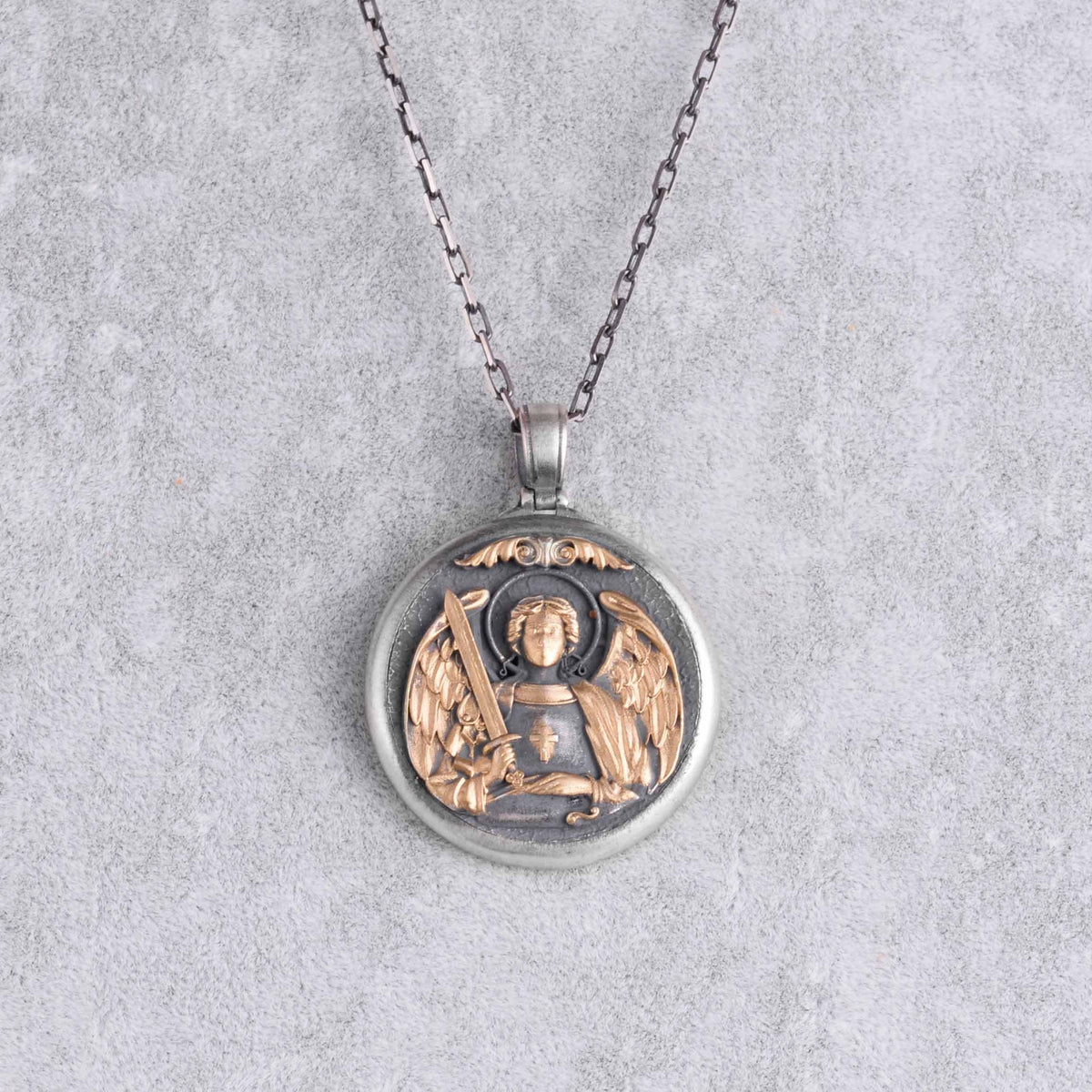 KAMBO 925 Sterling Silver Michael Archangel Men's Necklace - Chain Protection Symbol Medallion - Handmade Religious Jewelry (Gold Plated) — 4