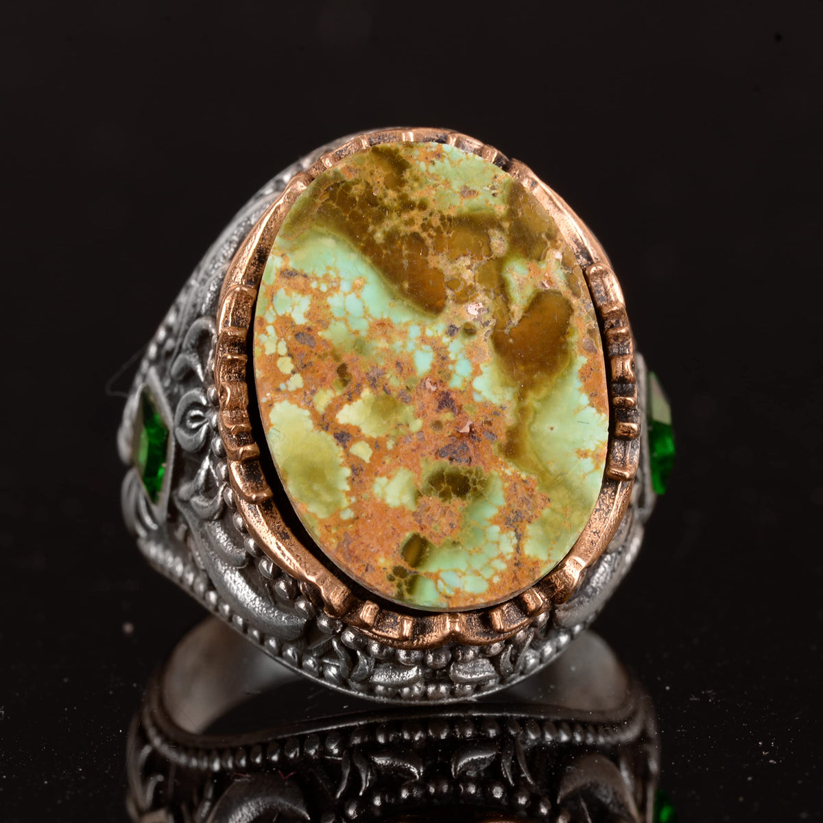Natural Arizona Turquoise Stone Men's Ring - Handcrafted, 925 Sterling Silver — 3