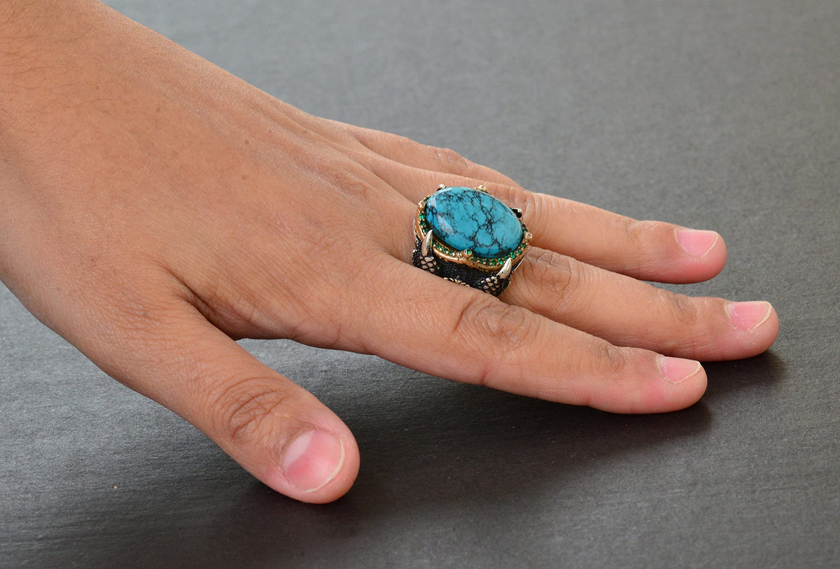 Silver Eagle Claw Ring - Natural Turquoise Stone — 6