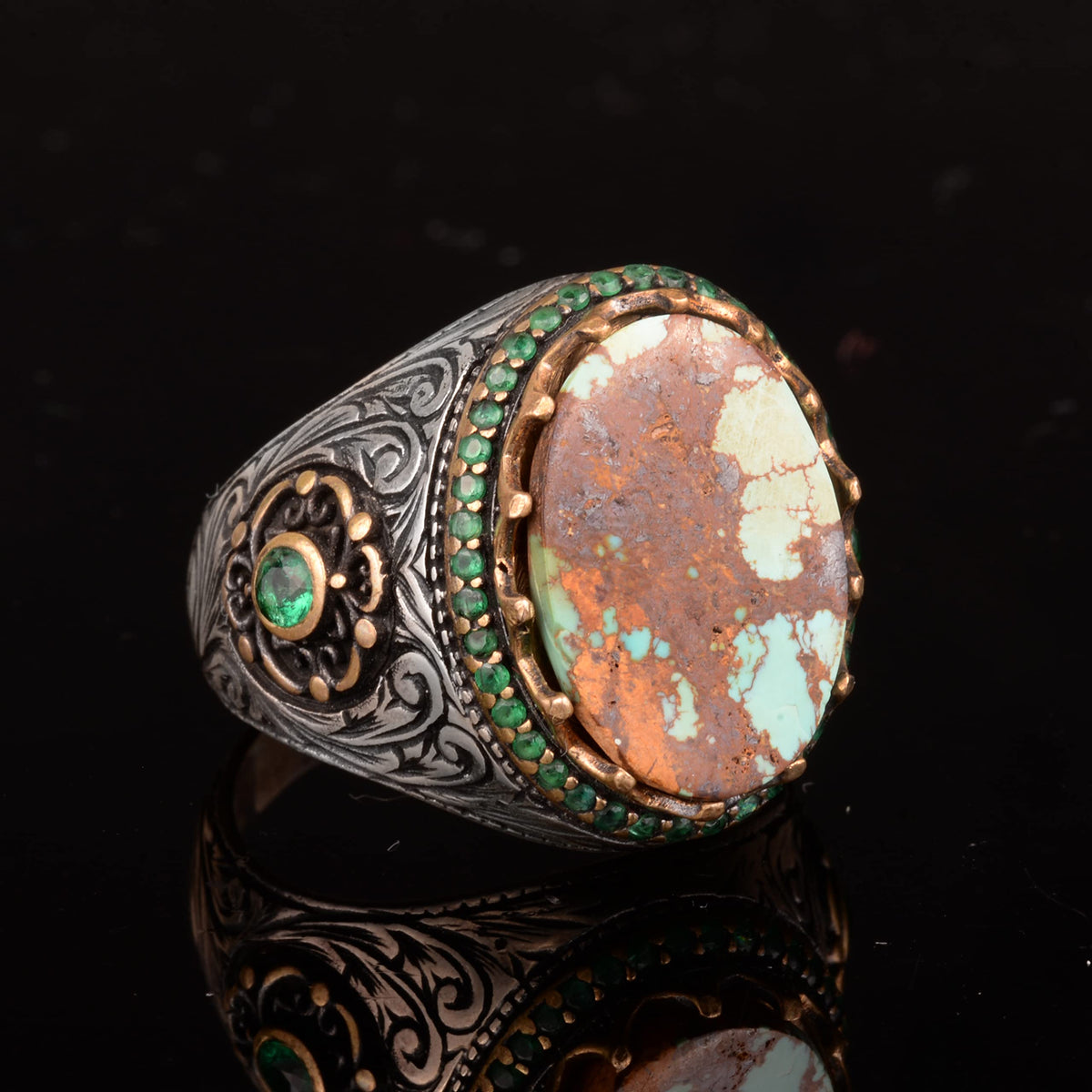 Handmade Natural Arizona Turquoise Stone Ring, 925 Sterling Silver, Sultan Ring (Model-3) — 4