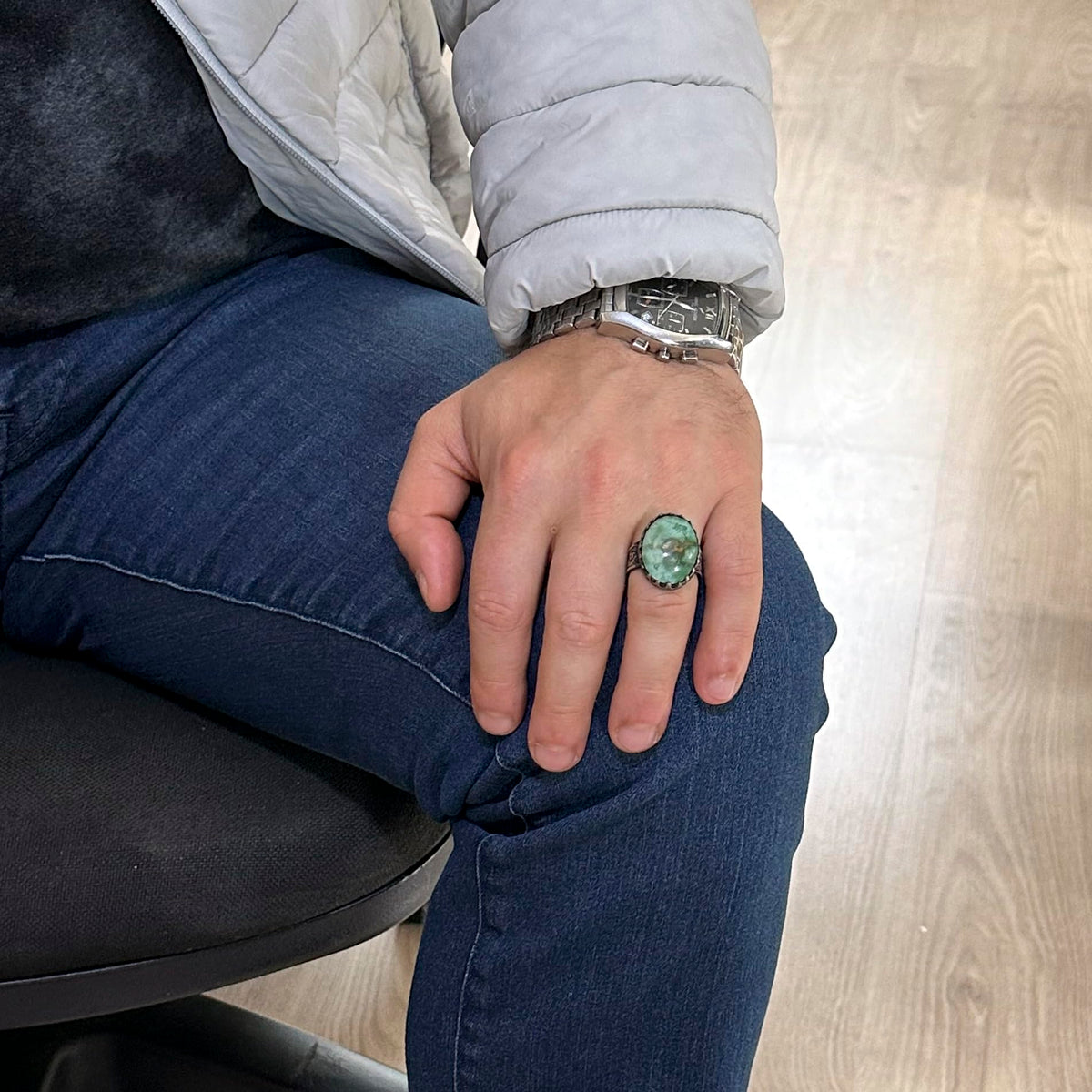 Natural Turquoise Men's Ring - Handmade 925 Sterling Silver Jewelry — 3