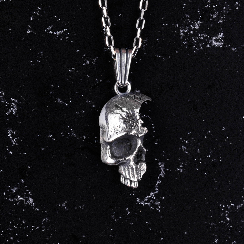Kambo 925 Sterling Silver Skull Necklace – Gothic Half Skull Pendant, Handmade Men's Jewelry — 3