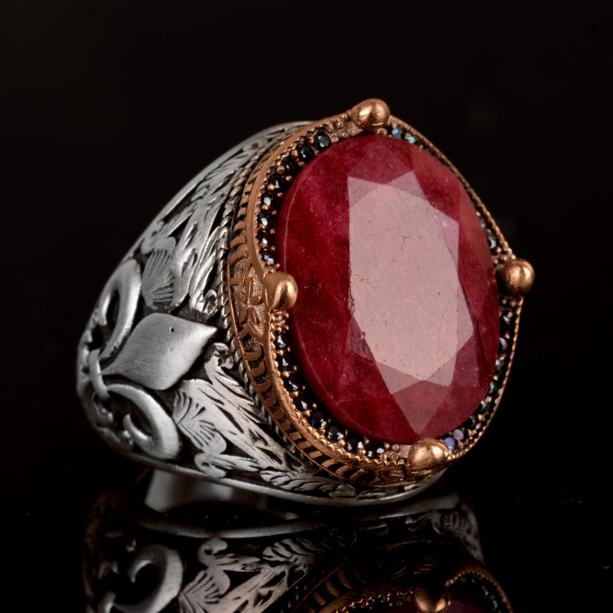 Natural Ruby Stone Men's Ring - 925 Sterling Silver — 4