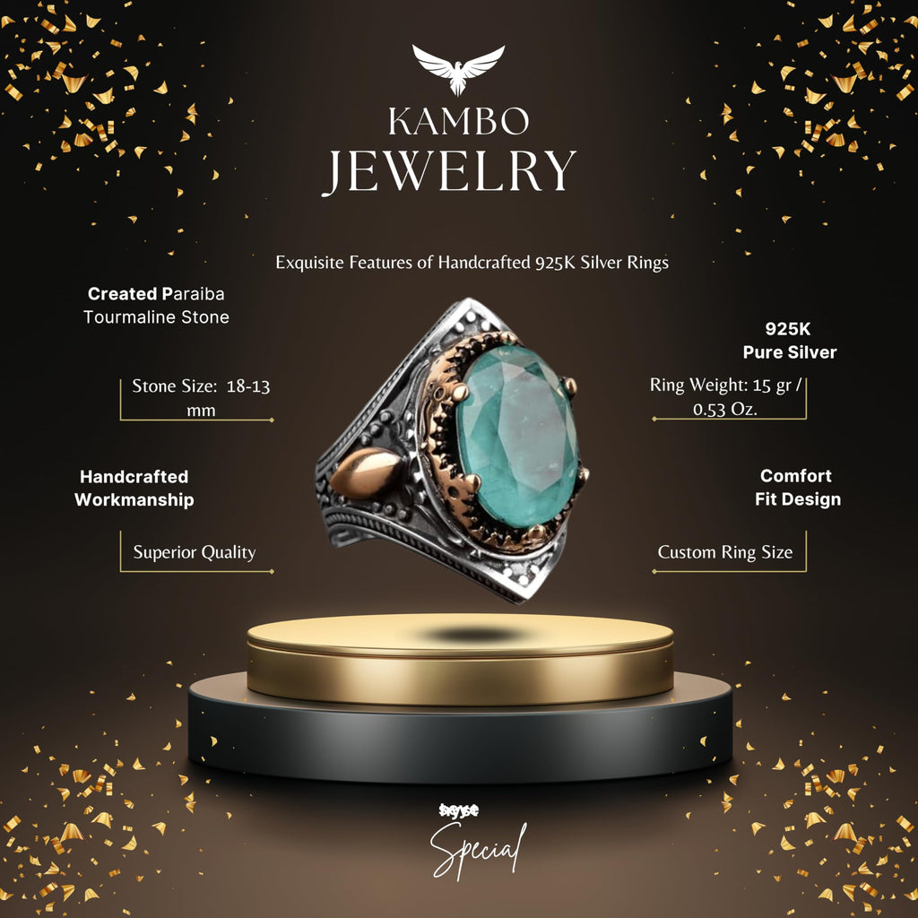 Handmade Vintage Men's Ring - Made with 925 Sterling Silver, Paraiba Stone, Artisan Jewelry — 2