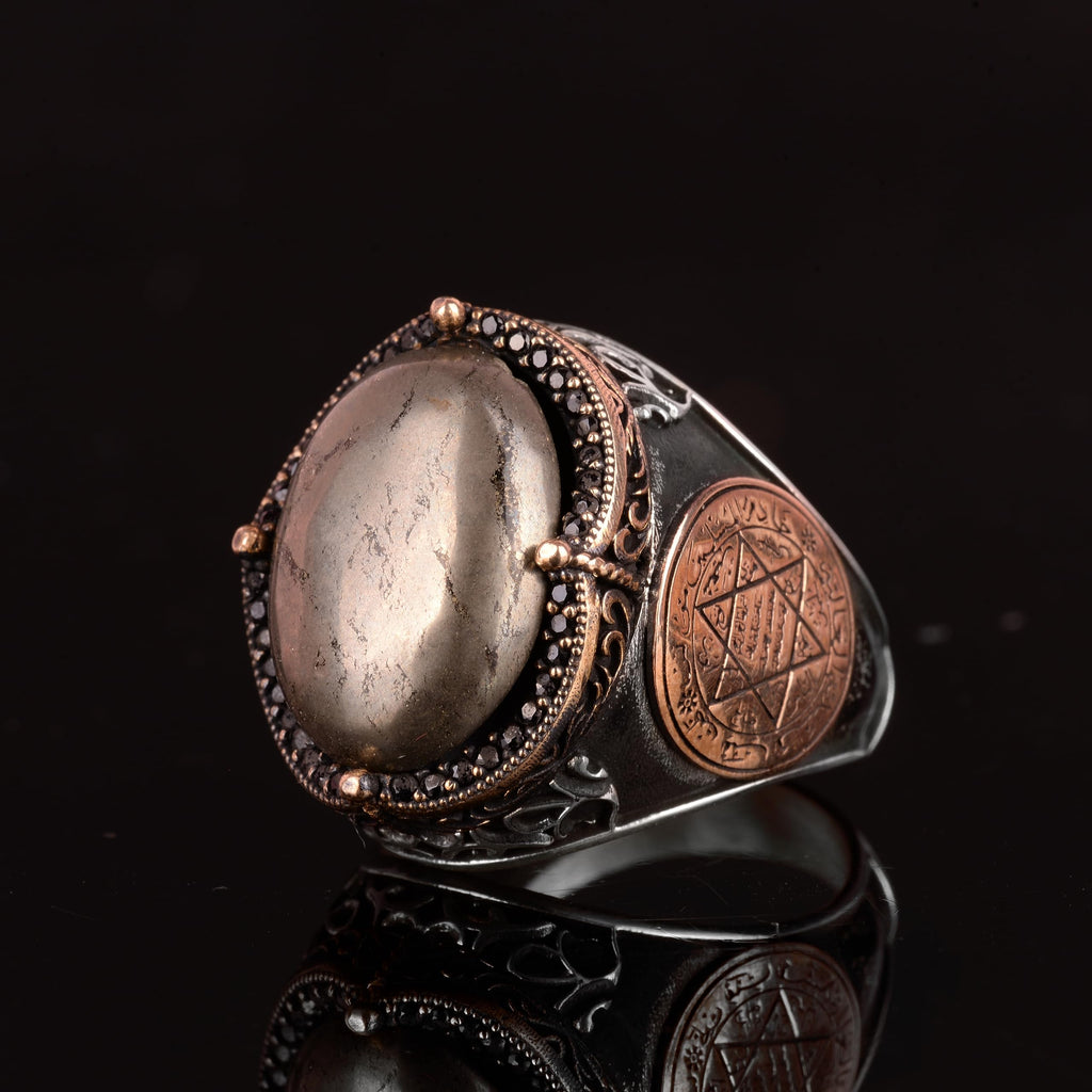Natural Pyrite Stone Ring - 925 Sterling Silver Men's Ring — 6