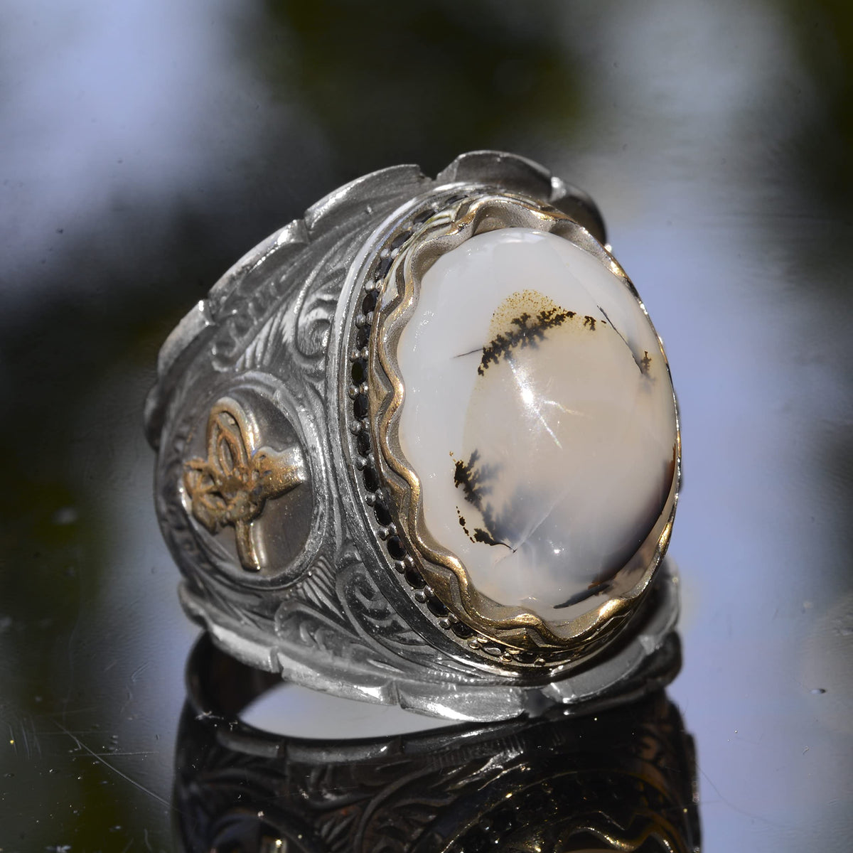 Natural Yemen Agate Stone Ring, 925 Sterling Silver Ottoman Ring — 3