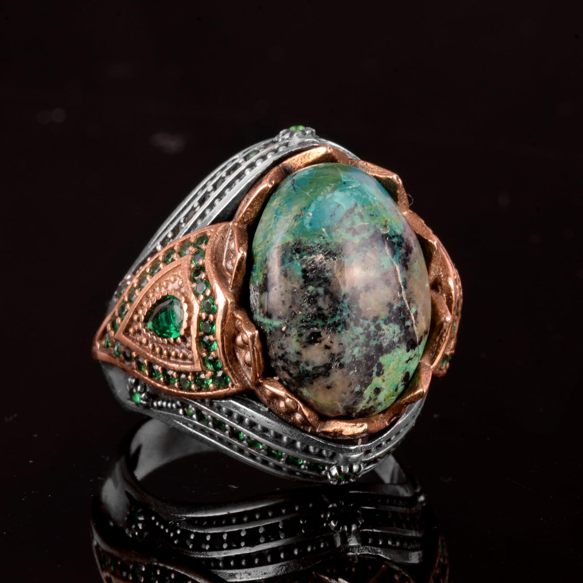 Natural Arizona Turquoise Stone Ring - 925 Sterling Silver Men's Ring (Model-3) — 6