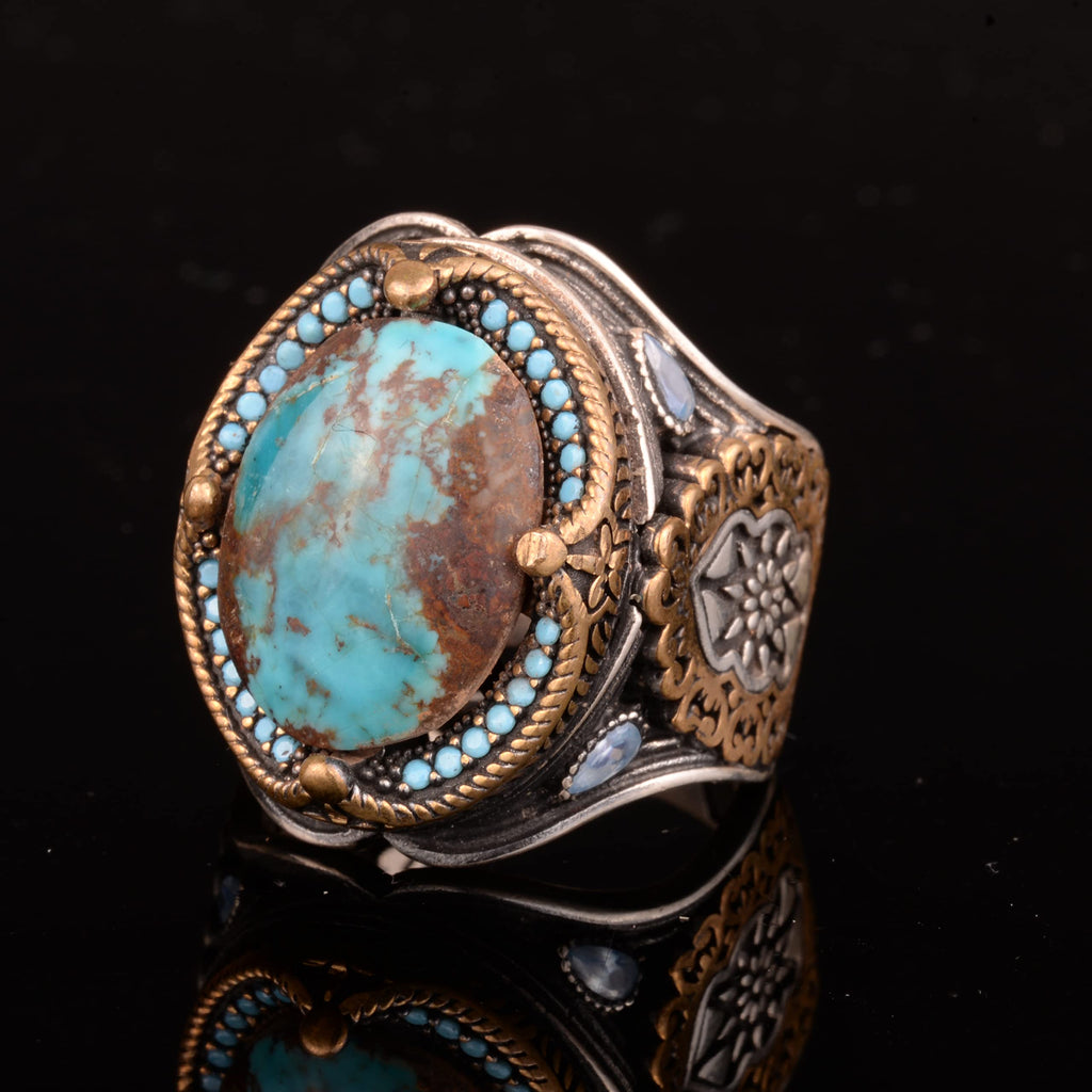 925 Sterling Silver Natural Arizona Turquoise Stone Ring, Oval Silver Ring — 6