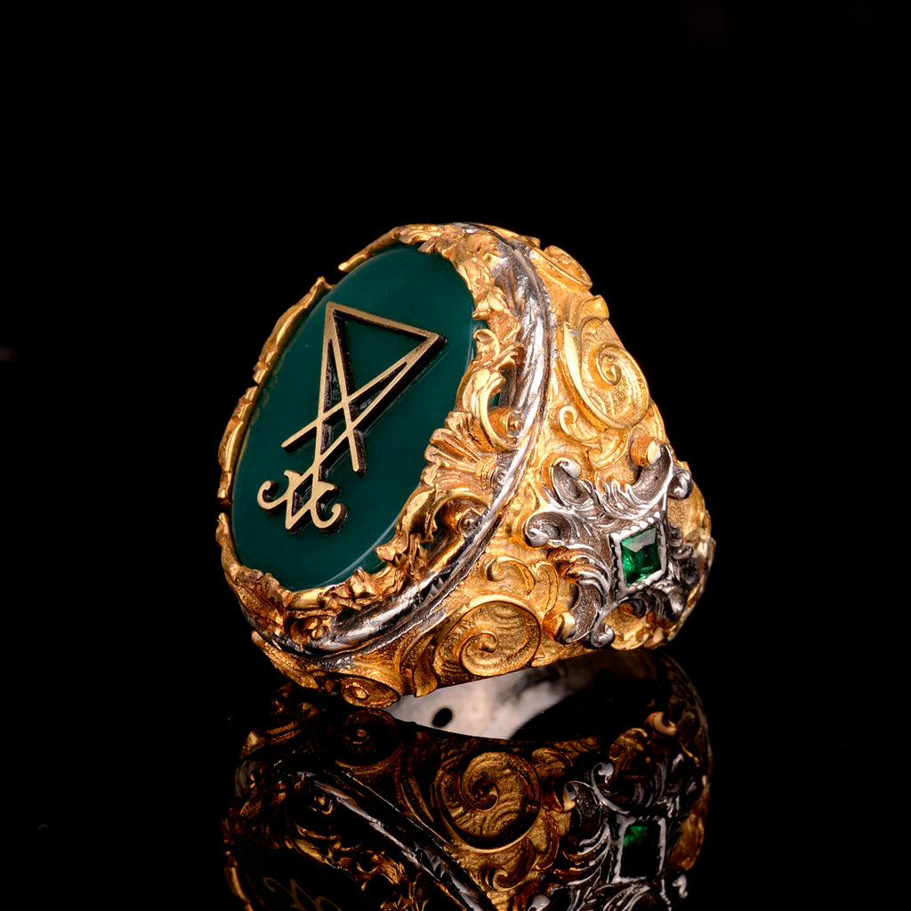 KAMBO Jade Stone Ring Men’s 925 Sterling Silver Signet Ring Handmade Gold Plated King Style Vintage Statement Jewelry Bi
