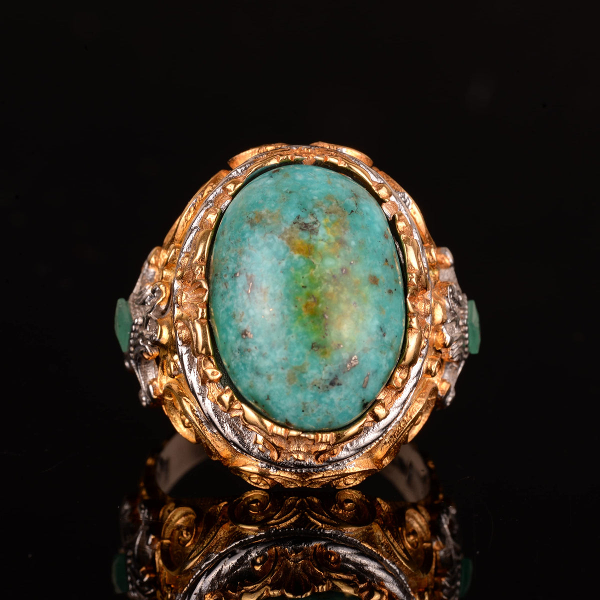 925 Sterling Silver Men's Ring with Natural Arizona Turquoise Stone - Bold and Stylish Design, Suitable for Daily Wear and Special Events — 3