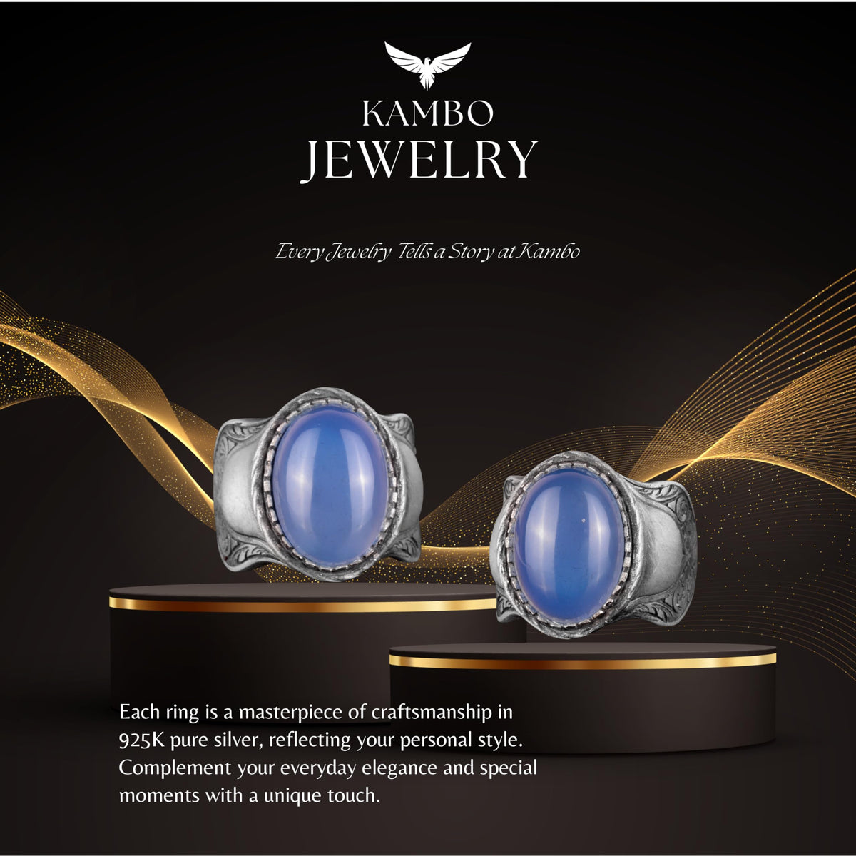Natural Stone Ring, 925 Sterling Silver Ring, (Chalcedony) — 7