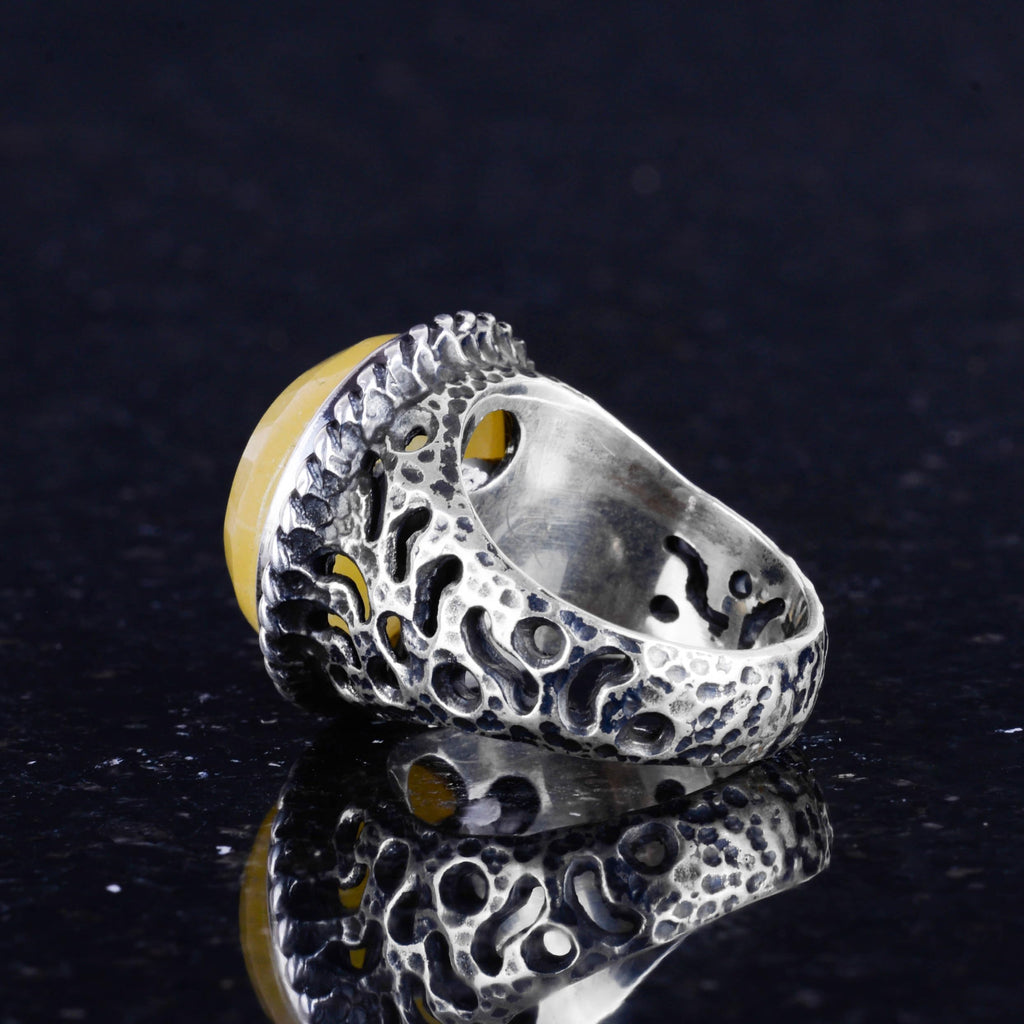Natural Yellow Agate Stone 925 Sterling Silver Men's Ring — 5