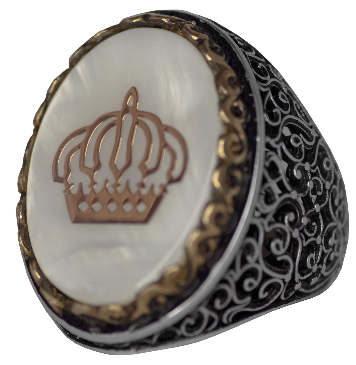 Noble and Symbolic Men's 925 Sterling Silver Ring - Crown Symbol, Adorned with Natural Stones