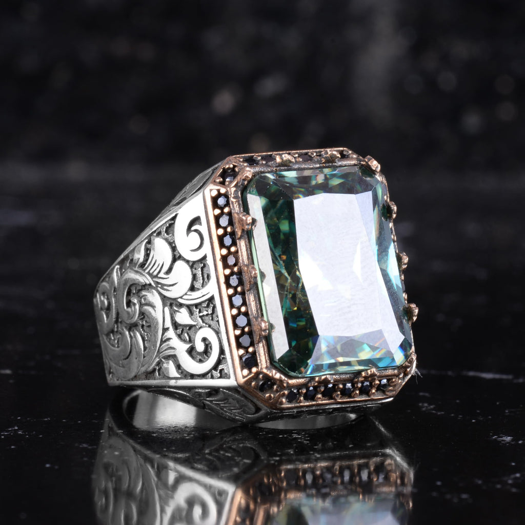 KAMBO Natural Stone Ring for Men 925 Sterling Silver - Rectangular Statement Ring Handmade Jewelry (Moissanite) — 6